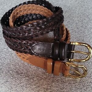 L.C.I Vintage Braided 1999 Leather Belt Set - Chocolate Brown and Brown Size S